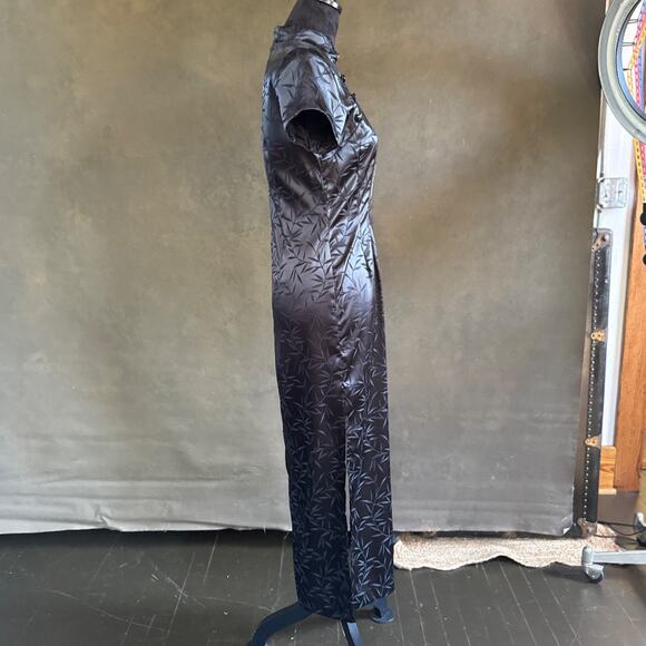 Gantos Petite 8P Black Satin Mandarin Collar Maxi Dress • Side Slit Cheongsam St - Picture 4 of 13